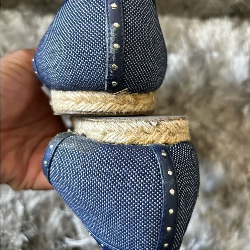 Lanvin flat espadrille denim wedge flats studded shoes strappy sandals jean